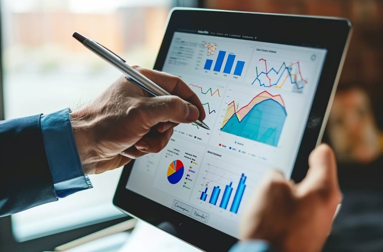 Businessman analyzing data on a tablet